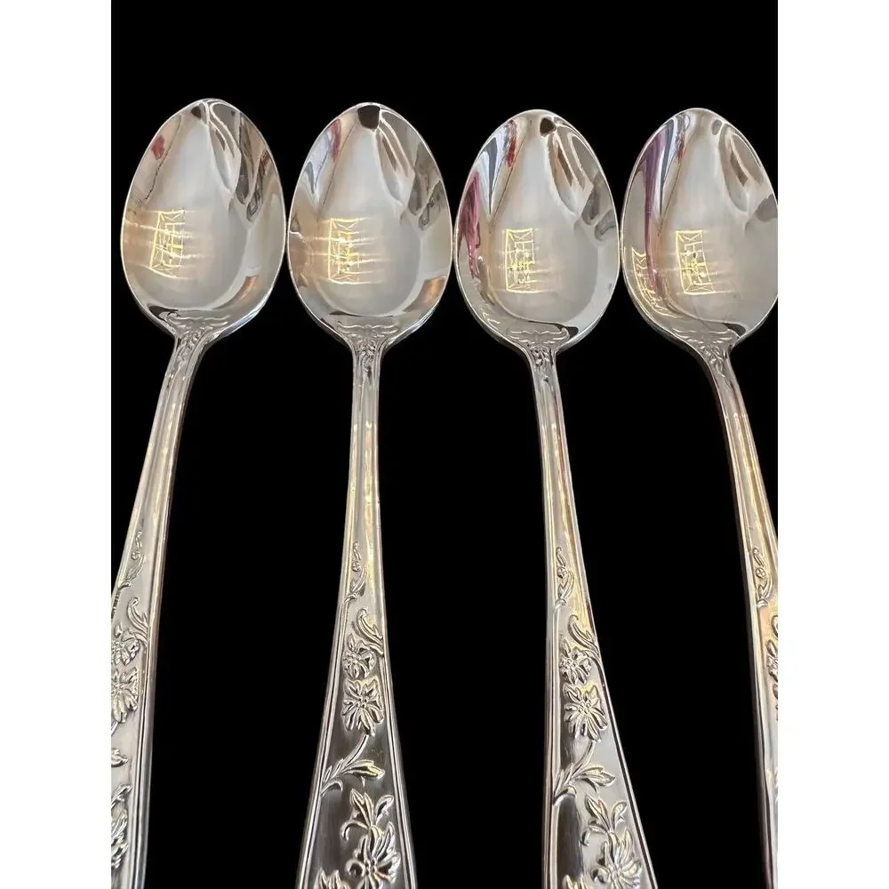 REED & BARTON Stainless QUEEN'S GARDEN Set Of 4 TEASPOONS 6 1/4